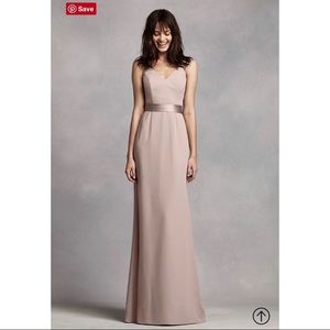 Vera Wang Long V Neck Crepe Gown with Open Back